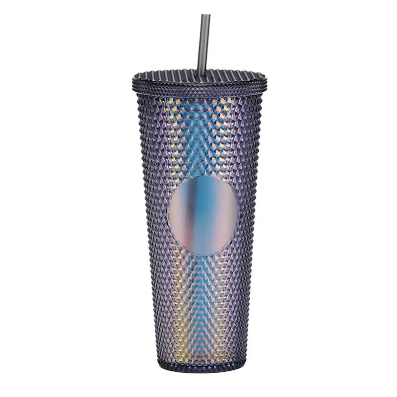 Double Studded Plastic Straw Cup Large Capacity Creative 710ml Durian Cup Portable Diamond Cup - Bellarte Enchanté Double Studded Plastic Straw Cup Large Capacity Creative 710ml Durian Cup Portable Diamond Cup